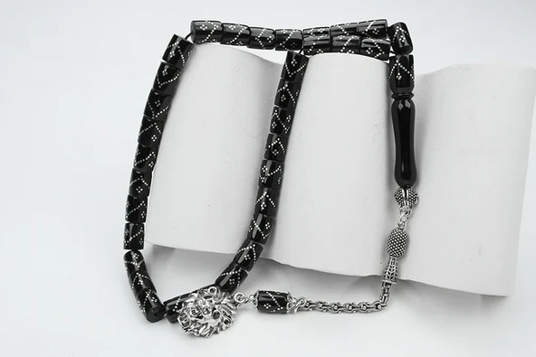 Oltu Taşı  Kesme Model Tek Zikzak Dörtlü Baklava  İşlemeli Tespih - Resim 5