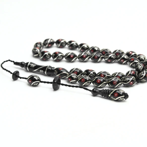 Oltu Taşı Beyzi Model Çeşmi Kırmızı İşleme Tespih ürün görseli 1