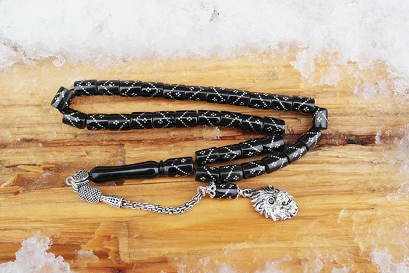 Oltu Taşı  Kesme Model Tek Zikzak Dörtlü Baklava  İşlemeli Tespih - Resim 2