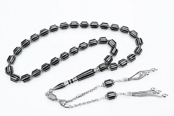 Oltu Taşı Traşlı Kesme On İkili Karpuz  Dilim İşlemeli Tespih ürün görseli 1