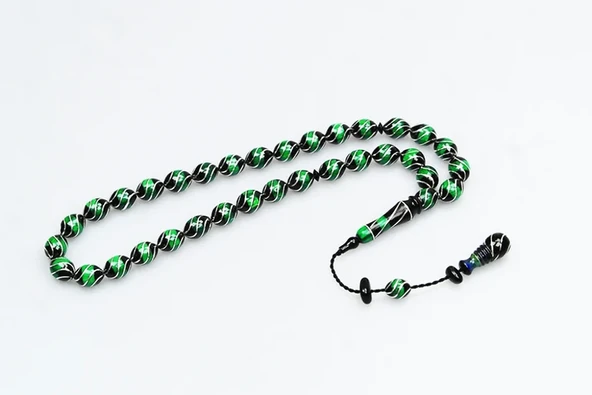  Oltu Taşı Ve Yeşil Galalith Çeşmi Bülbül İşlemeli Tespih ürün görseli 1