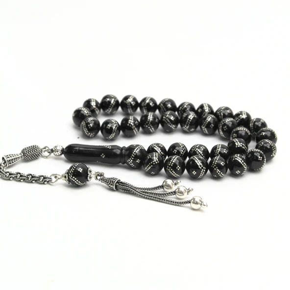 Oltu Taşı Küre  Model Çift Zikzak Dörtlü İşlemeli Tespih ürün görseli 1