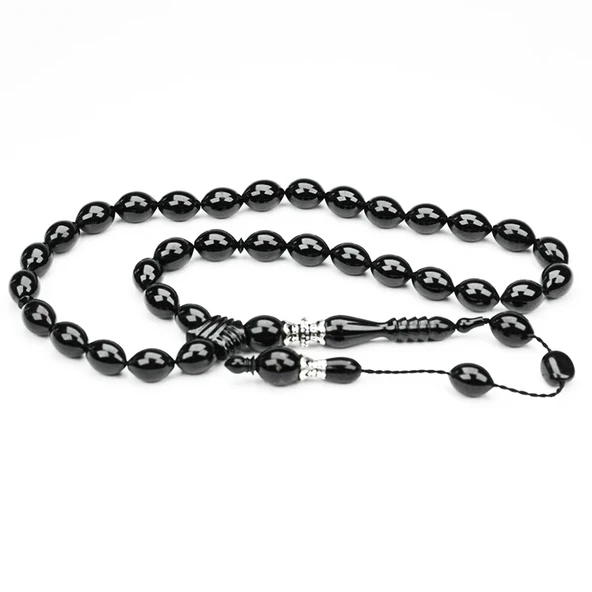 Oltu Taşı Beyzi Kesim Gümüş Nakkaş Oyma İmame Tespih ürün görseli 1