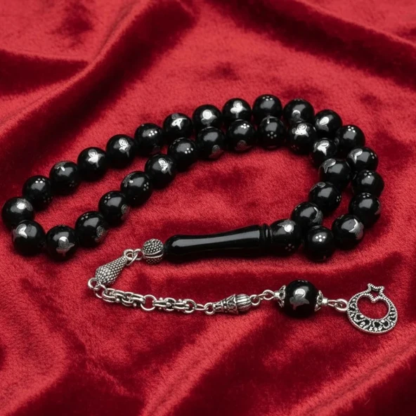 Oltu Sıkması Tuğra  İşlemeli Tespih - Resim 2