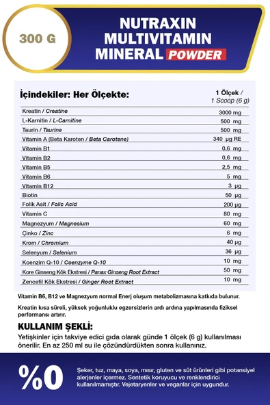 Nutraxin Multivitamin Mineral Powder 300 Gr - 3