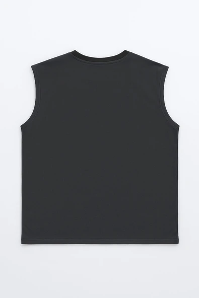 Erkek %100 Pamuk Bisiklet Yaka Pusula Baskılı Kolsuz T-shirt - Resim 3