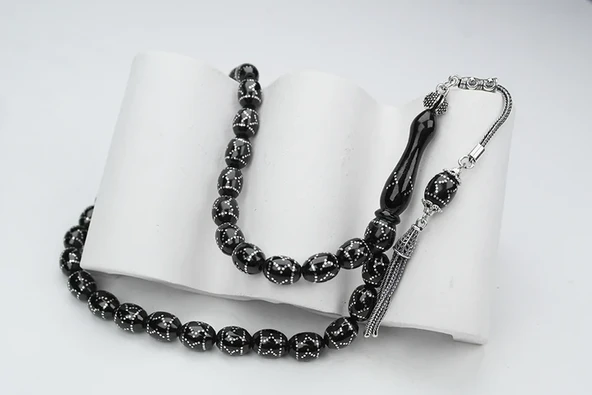 Oltu Taşı Beyzi Model Çemberli Yön İşlemeli Tespih - Resim 4