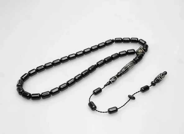 Oltu Taşı Nakkaş Oyma Kıl Testere Kesim Motif İmameli Tesbih ürün görseli 1