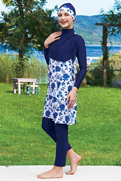 Ruko Maio 2401-1 Lacivert Cepken Model Likralı Su İtici ve Çabuk Kuruyan Kumaş Tesettür Mayo ürün görseli