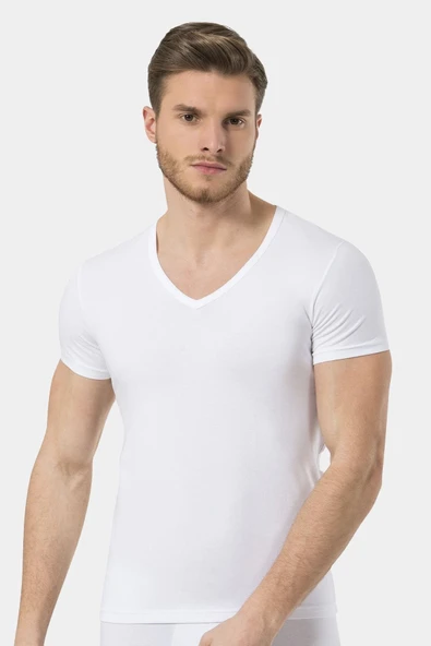 Türen Erkek V Yaka Likralı T-shirt - 5