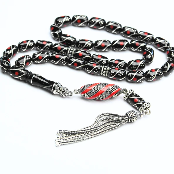 Oltu Taşı Kapsül Kesim Çeşmi Kırmızı İşleme Tespih ürün görseli 1