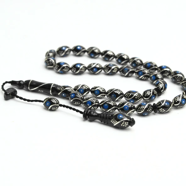  Oltu Taşı Beyzi  Çeşmi Bülbül Mavi İşlemeli Tespih ürün görseli 1