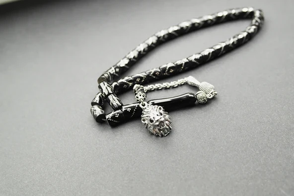 Oltu Taşı  Kesme Model Tek Zikzak Dörtlü Baklava  İşlemeli Tespih - Resim 4