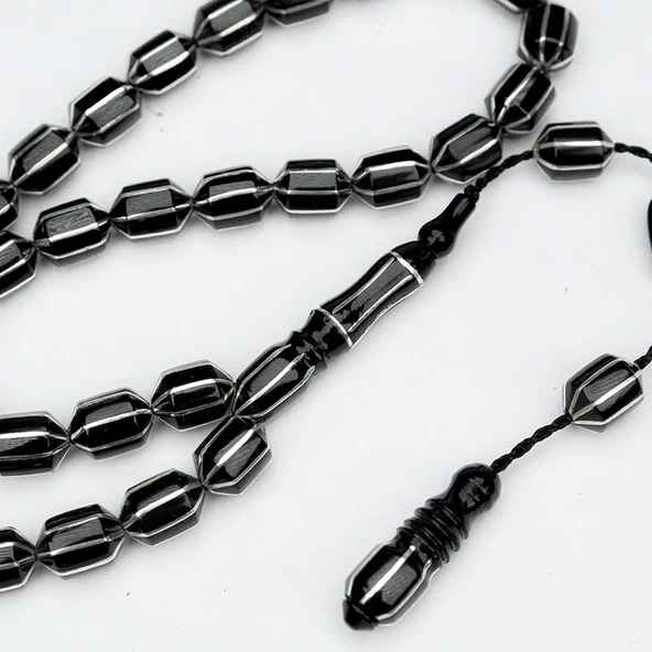 Oltu Taşı Traşlı Kesme Karpuz İşlemeli Tespih - Resim 2