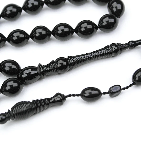 Oltu Taşı Beyzi Kesim Nakkaş Oyma İmame Tespih - Resim 2