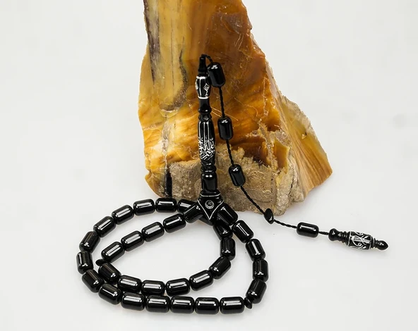 Oltu Taşı Nakkaş Oyma Kıl Testere Kesim Motif İmameli Tesbih - Resim 2