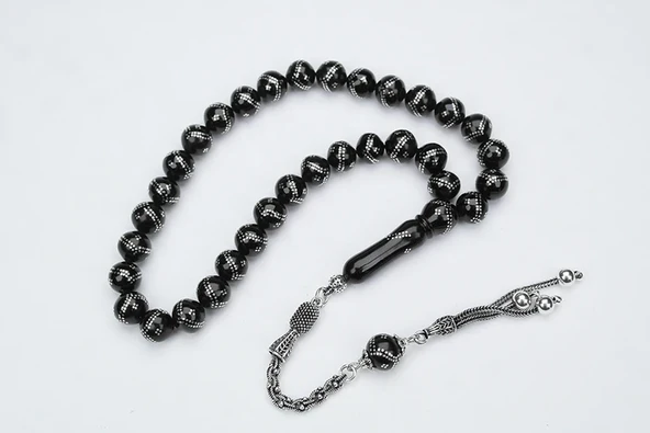 Oltu Taşı Küre  Model Çift Zikzak Dörtlü İşlemeli Tespih - Resim 2