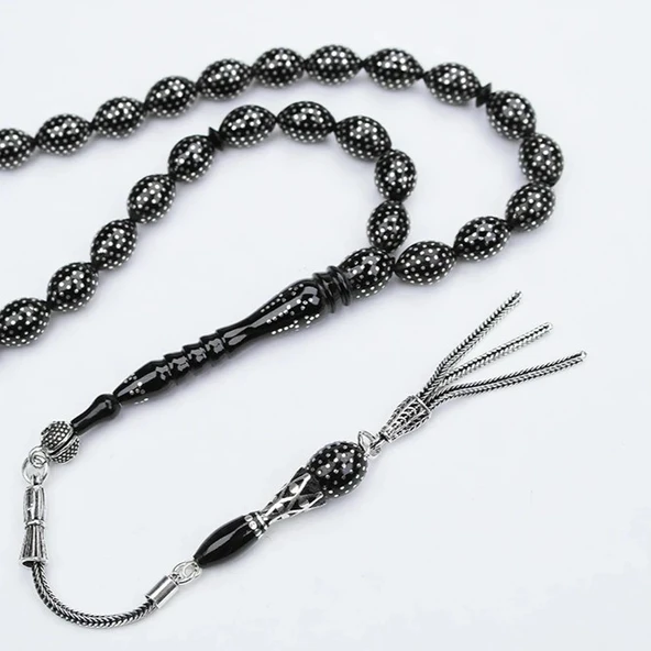 Oltu Taşı Beyzi Model Nokta Çeşmi Bülbül İşlemeli Tespih ürün görseli 1