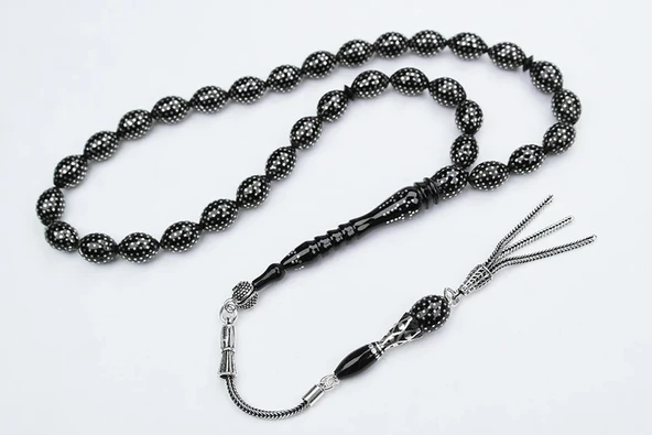 Oltu Taşı Beyzi Model Nokta Çeşmi Bülbül İşlemeli Tespih - Resim 2