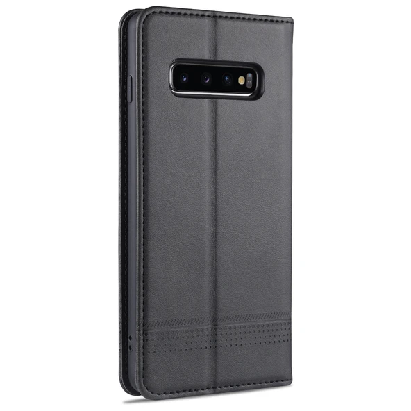 Samsung Galaxy S10 Deri Kılıf - Siyah - Manyetik - Kart Yuvalı - Resim 3