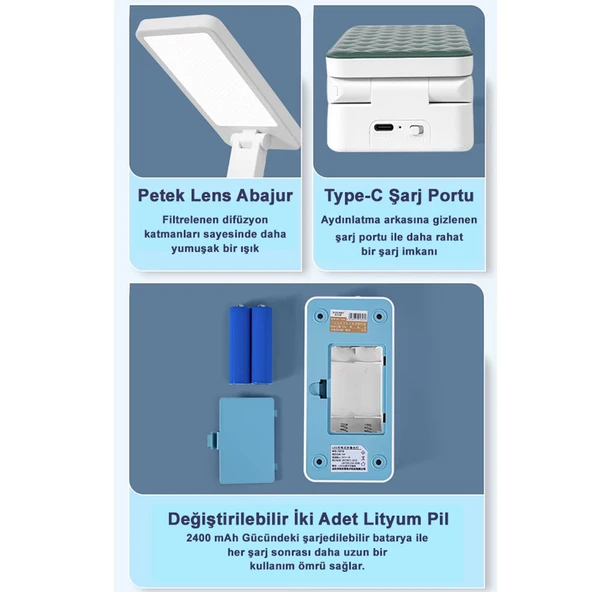 Greentech Masaüstü Şarjlı Katlanabilir Portatif LED Aydınlatma / GT-CL11P - 6