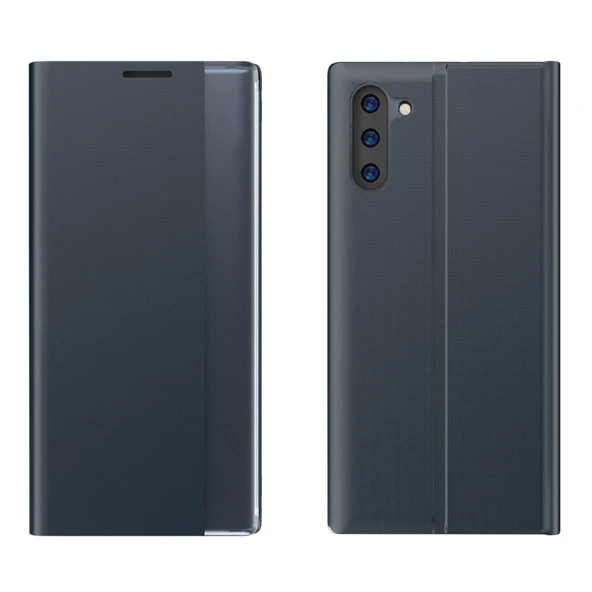Galaxy Note 10 Plus Deri Telefon Kılıfı - Düz Doku - Koyu Mavi