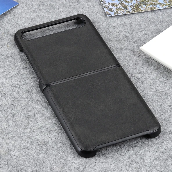 Galaxy Z Flip Deri Kılıf - İki Renk - Siyah - 4