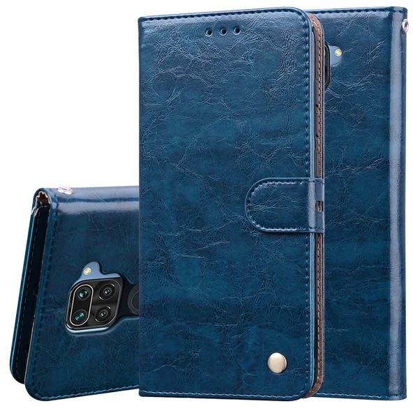 Xiaomi Redmi Note 9 Deri Kılıf - Royal Mavi - İş Tarzı - Kart Yuvalı ve Cüzdanlı