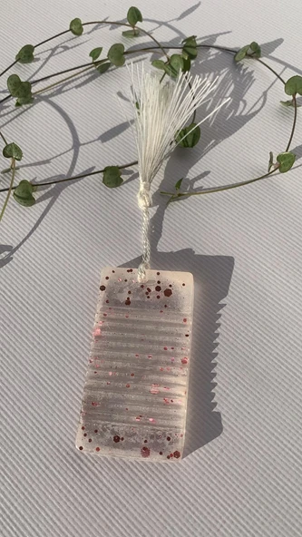 Şeffaf Epoksi Üzerine Pembe Glitter Süslemeli Dikdörtgen Şekilli Kitap Defter Ayracı El Yapımı - 4