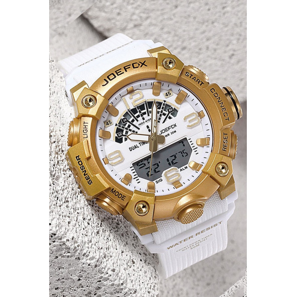 Joefox Erkek Beyaz Dijital ve Analog Kol Saati (Beyaz)