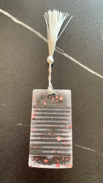 Şeffaf Epoksi Üzerine Pembe Glitter Süslemeli Dikdörtgen Şekilli Kitap Defter Ayracı El Yapımı - 3