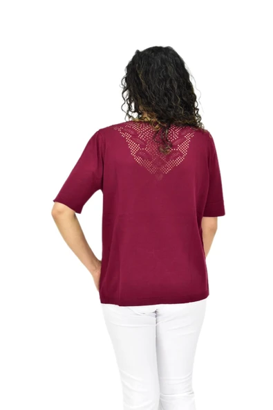 Kadın Yarım Kol V Yaka Yaka Sırt Detaylı Triko Tişöt 12837 BGL-ST04658 - Resim 5