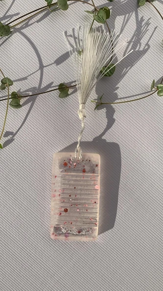 Şeffaf Epoksi Üzerine Pembe Glitter Süslemeli Dikdörtgen Şekilli Kitap Defter Ayracı El Yapımı - 6