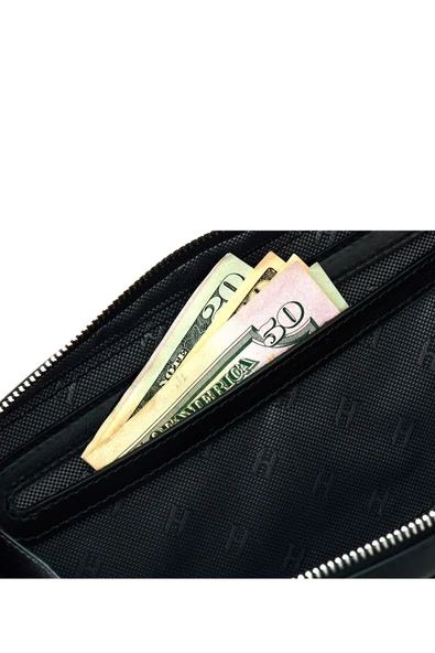 Carlye Hakiki Deri Siyah Uniseks Ön Cepli Bileklikli Fermuarlı Rfid Korumalı Çanta - 4
