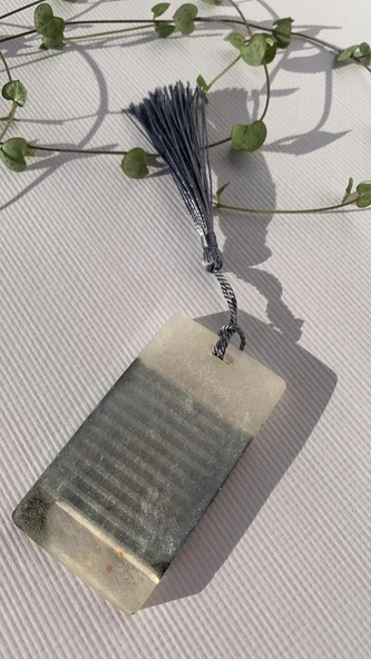 Sedefli Beyaz Renk Siyah Ve Gold Glitter Süslemeli Dikdörtgen Kitap Defter Ayracı El Yapımı Epoksi - 3