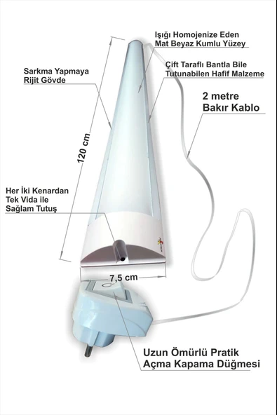 Uzun 120cm Fişli Düğmeli Mutfak Tezgah Dolap Raf Altı Işık Aydınlatma Lambası Bantı Bandı Armatürü - 5
