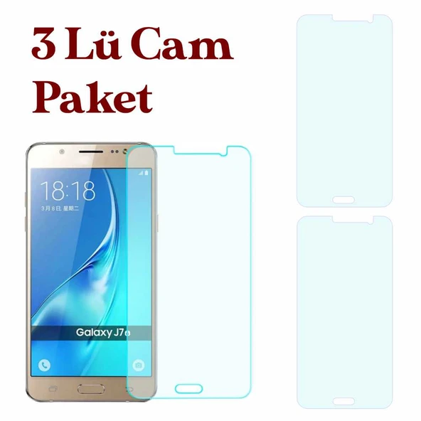 Samsung Galaxy J7 2016 Uyumlu Temperli Kırılmaz Cam Ekran Koruyucu 3 lü Set ürün görseli 1