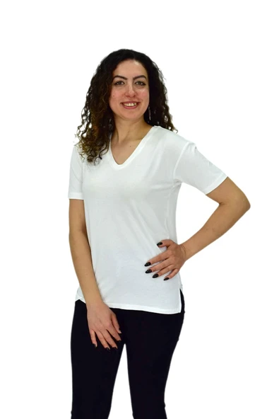 Kadın Yarım Kol V Yaka Likralı Tişöt  BGL-ST04651 - Resim 9