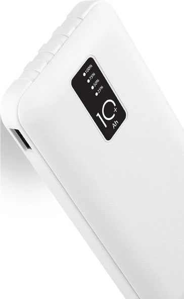 Powerway 10.000 Mah Kablolu Dijital Göstergeli Gerçek 10.000 Mah Garantili Ince Tasarım Tx108 Beyaz Powerbank