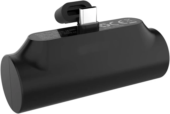 Süper Mini 3000 mAh Type-C Girişli Telefonlar için Cep Powerbank 5V/2.1A (Siyah)