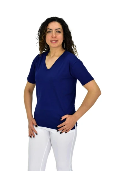 Kadın Yarım Kol V Yaka Likralı Tişöt  BGL-ST04651 - Resim 11