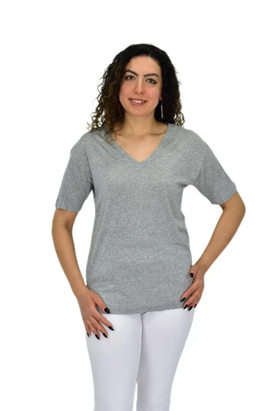 Kadın Yarım Kol V Yaka Likralı Tişöt  BGL-ST04651 - Resim 7