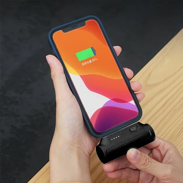 Süper Mini 3000 mAh Type-C Girişli Telefonlar için Cep Powerbank 5V/2.1A (Siyah) - 2