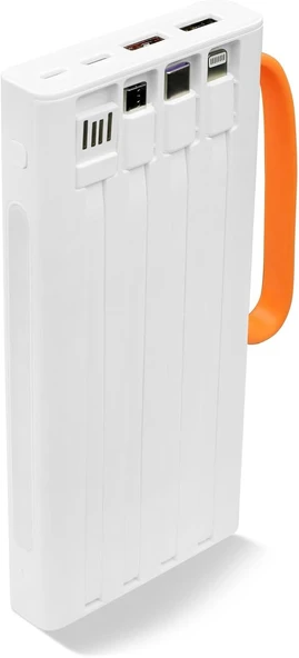 Powerway 10.000 Mah Pd 22.5W Dahili Kablolu Hızlı Şarj Gerçek 10.000 Mah QC10 Beyaz Powerbank - Resim 2