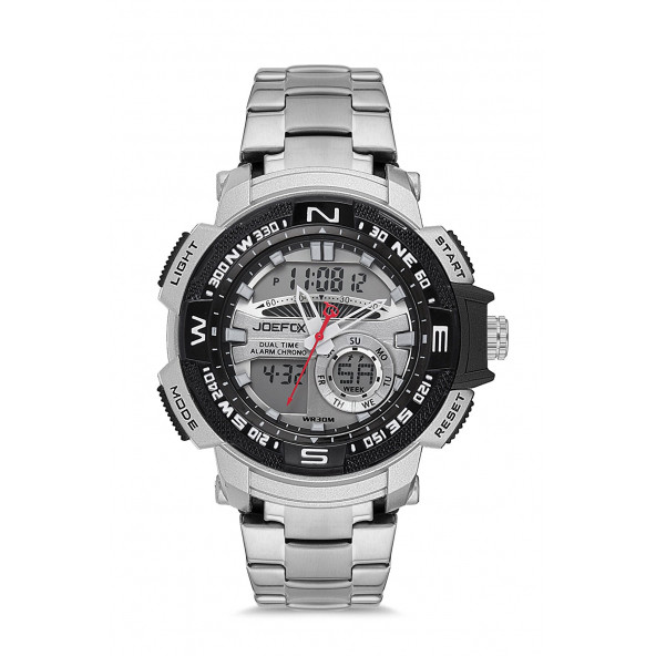 Joefox Dijital Analog Çelik Kordon Erkek Kol Saati (Gümüş)