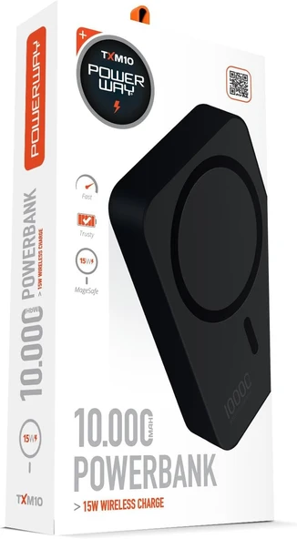 Powerway 10.000 mAh PD 15W Kablosuz Wireless Taşınabilir Şarj Cihazı Siyah Powerbank TXM10 - 2
