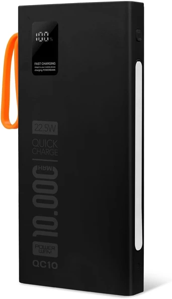Powerway 10.000 Mah Pd 22.5W Dahili Kablolu Hızlı Şarj Gerçek 10.000 Mah QC10 Siyah Powerbank ürün görseli