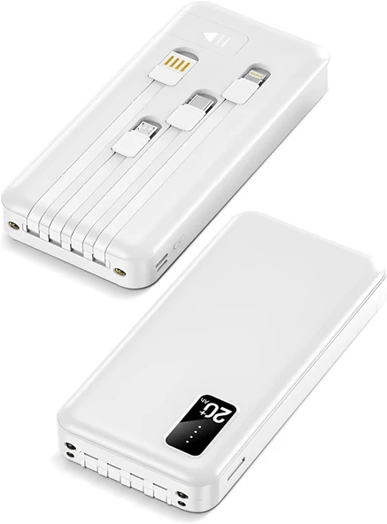 20.000 Mah Kablolu Dijital Göstergeli 20.000 Mah Garantili Dahili Stand TX209 Beyaz Powerbank - Resim 2
