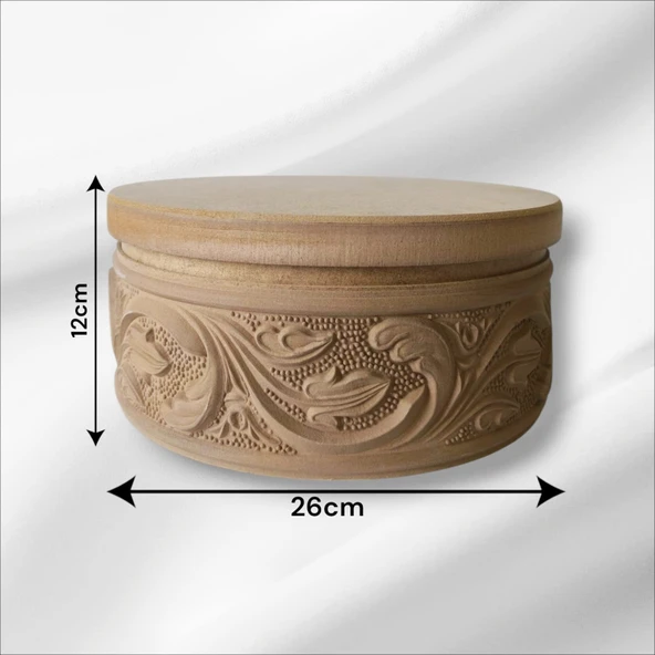 Ahşap-boyanabilir-yuvarlak-çiçek desenli-çok amaçlı kutu