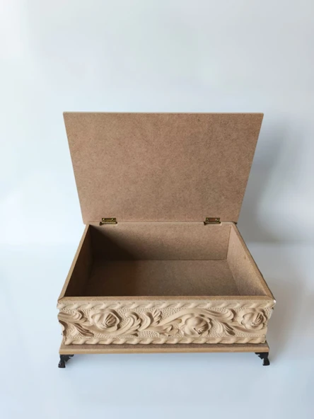 Ahşap-boyanabilir Ham Mdf-çiçek Desenli-çok Amaçlı Dekoratif Kutu - 3